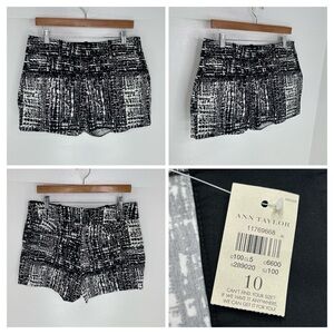 Ann Taylor NWT City Shorts Size 10 Chinos Black White Flat Front‎ Side Zip NEW